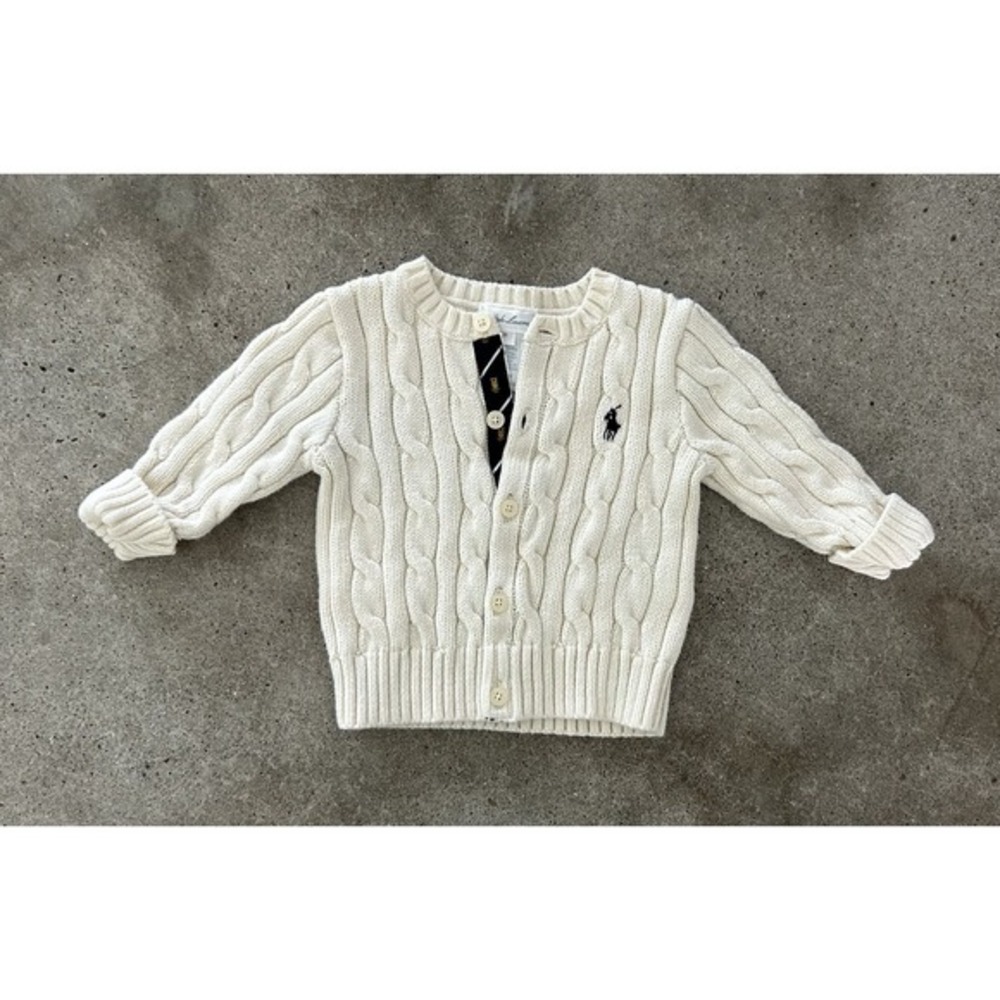 POLO Ralph Lauren Girls Infant Ivory Button Down Cable Knit Cardigan Size 3 Mo‎